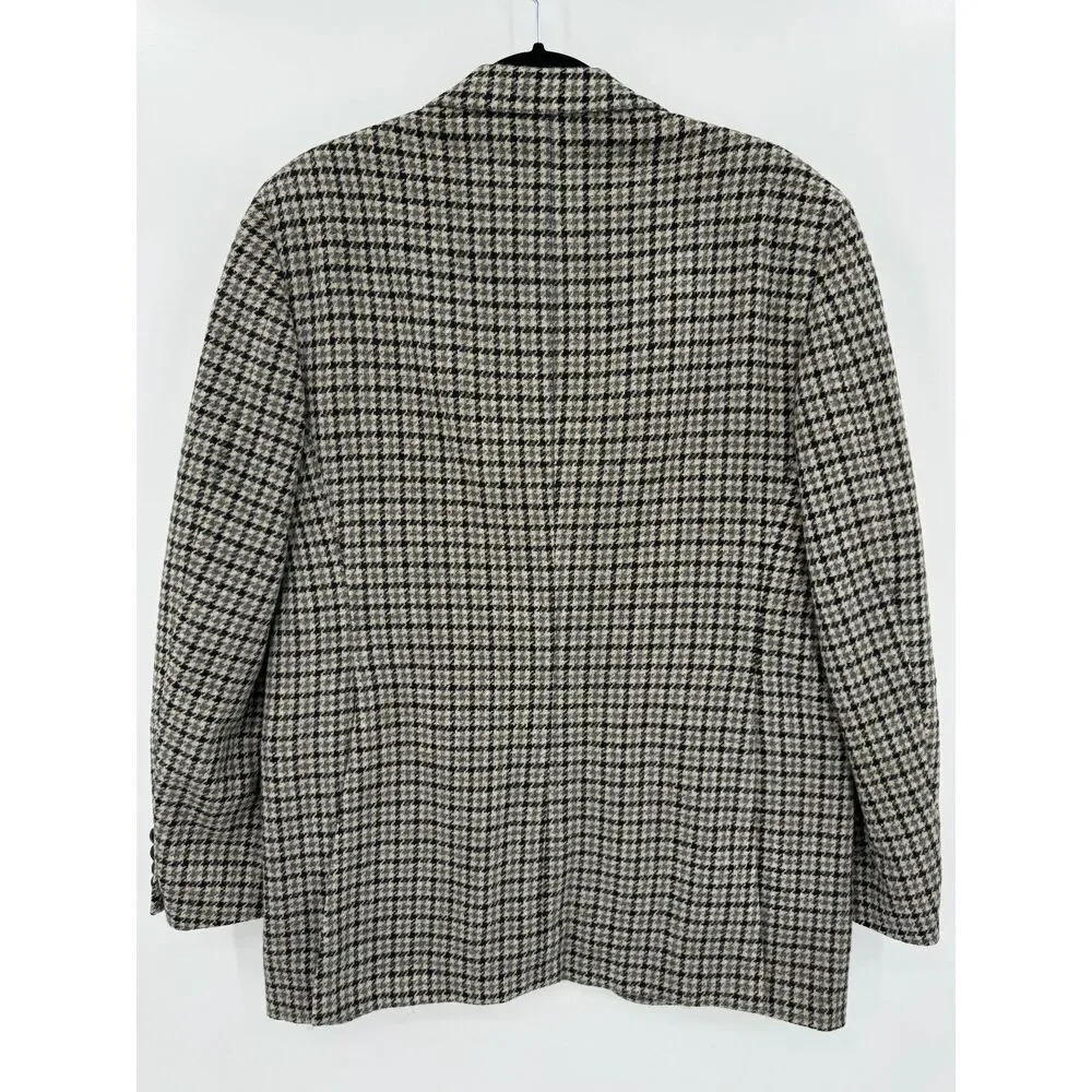 MICHAEL NOVARESE Vintage Beige Black Houndstooth 100% Wool Blazer Size 42R